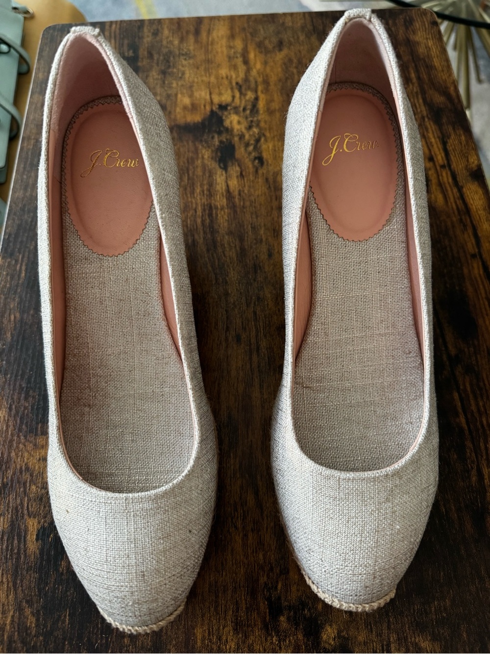 J. Crew Seville Espadrille Wedges Metallic Canvas (Linen/Beige/Gold)